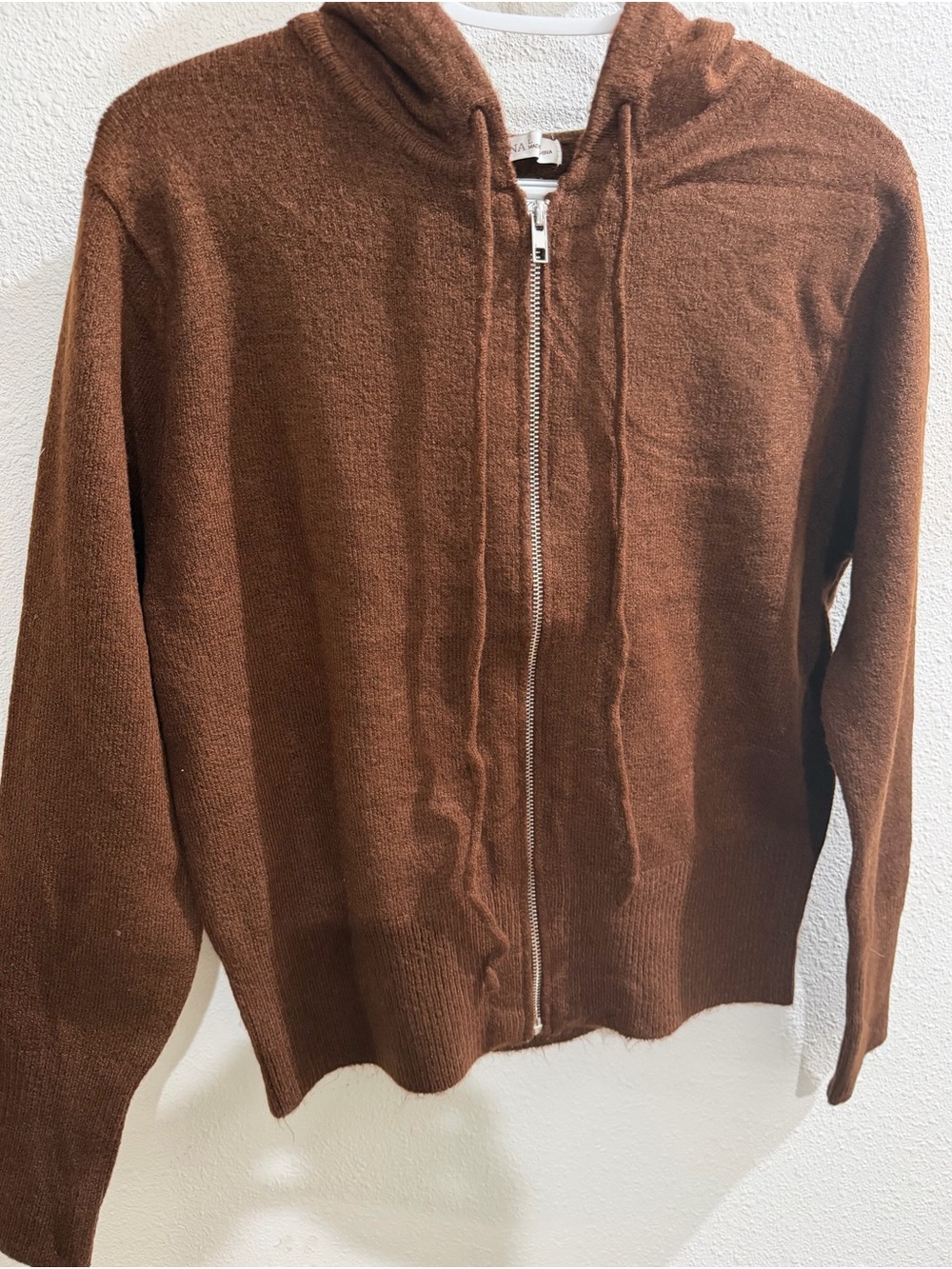 Zenana Outfitters Brown Full-Zip Hooded Knit Sweatshirt - New